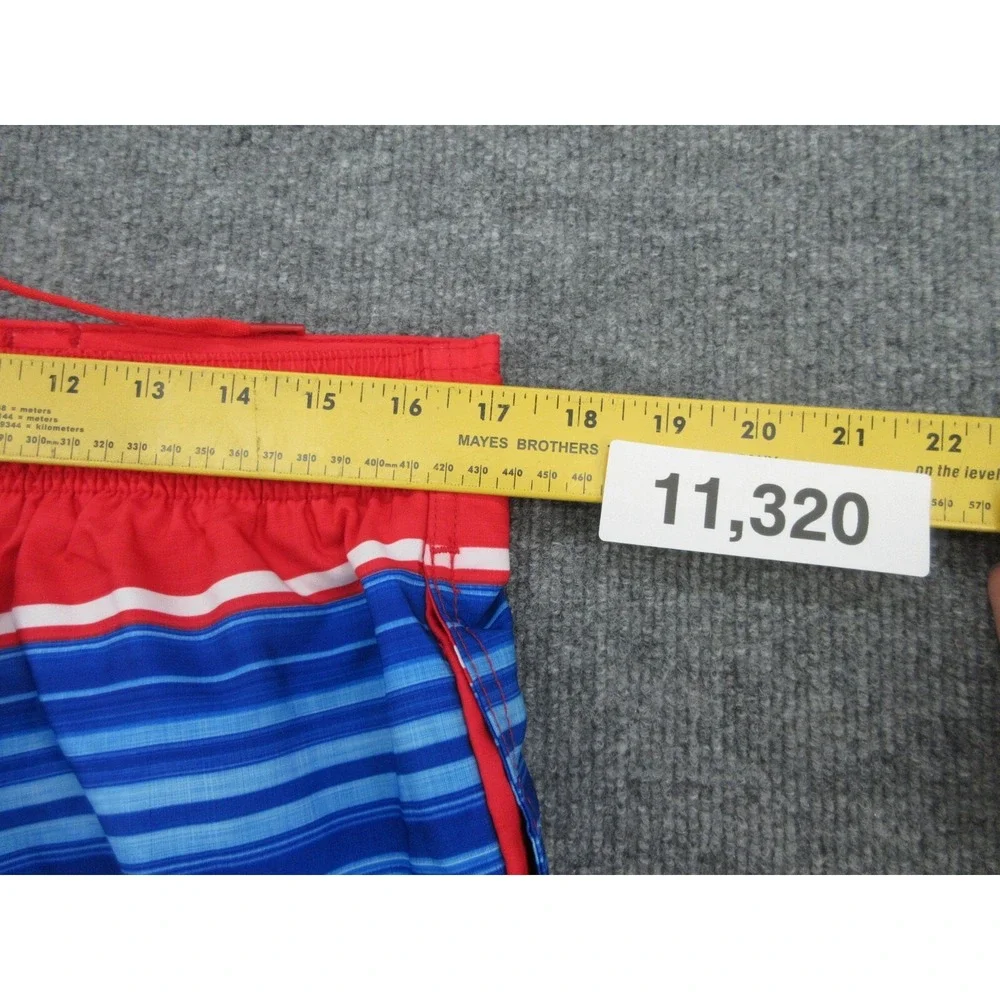 Speedo Mens Swim Trunks Regular Blue Red Striped Mesh Liner L